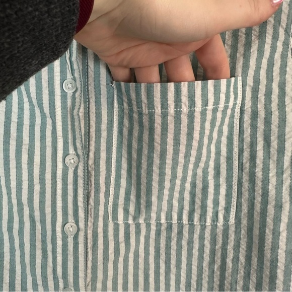 Lola River | Green and White Striped Button Down Tunic Top Size XS - Picture 4 of 6